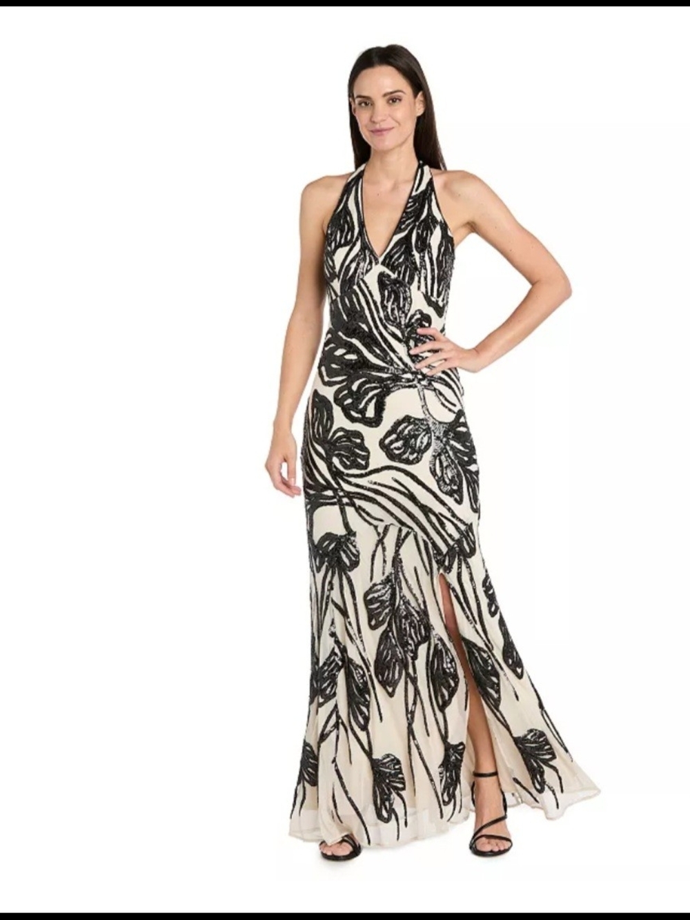 Sleeveless Halter Sequined Gown